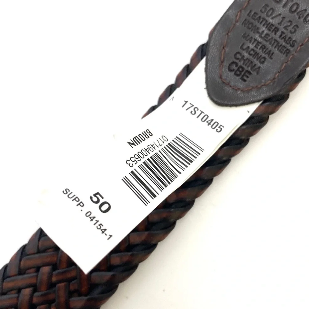 Stafford Big & Tall Brown Leather Braided Trouser Belt NWT